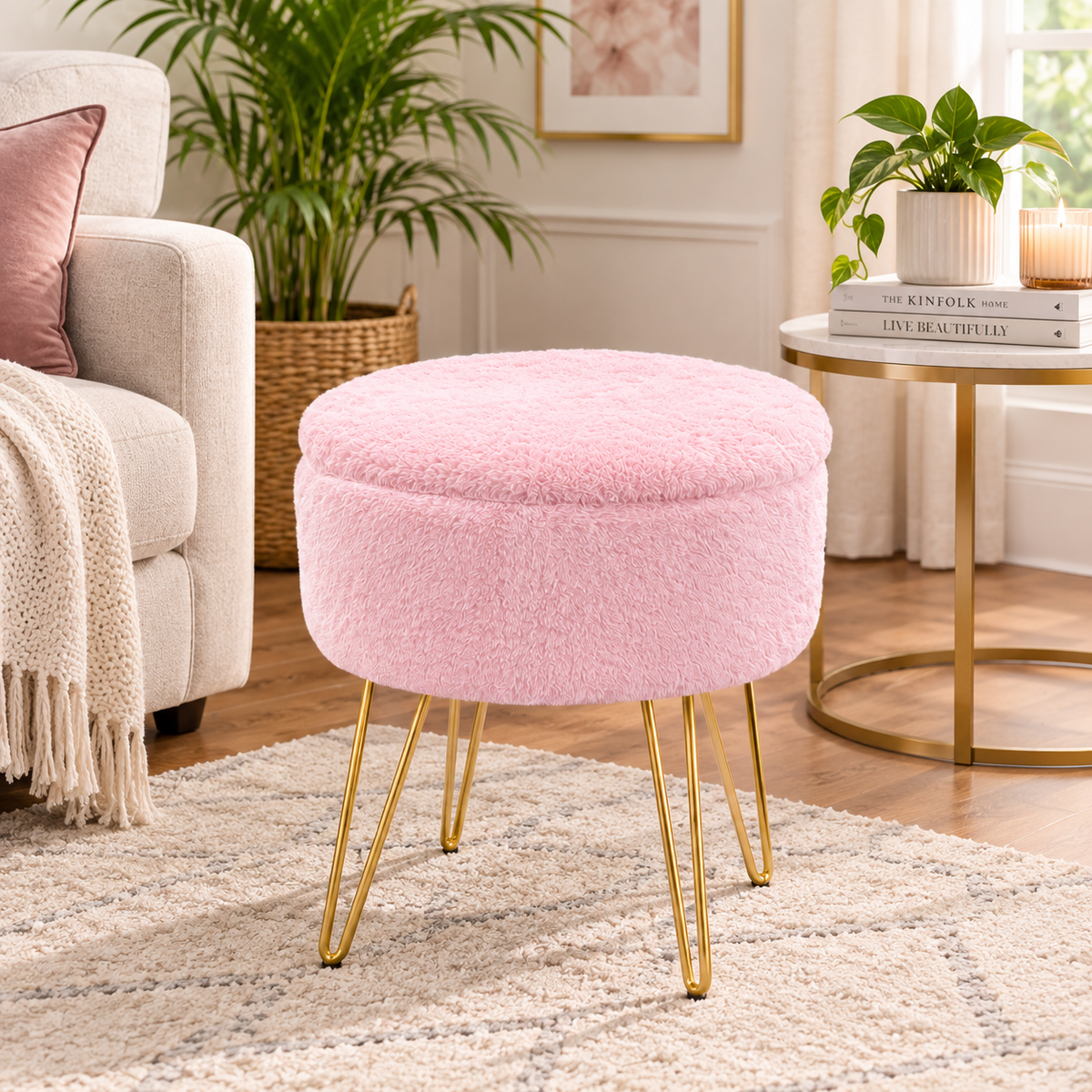 Faux Fur Storage Stool – Fluffy Dressing Table Stool