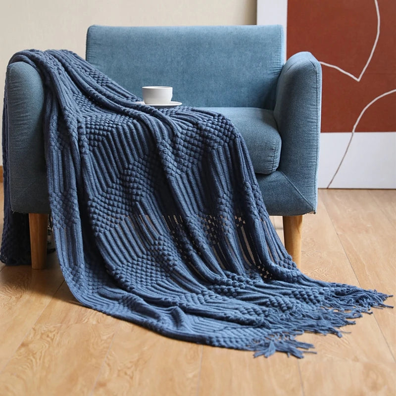 Chunky Knit Throw Blanket – Soft Tasselled Sofa Throw