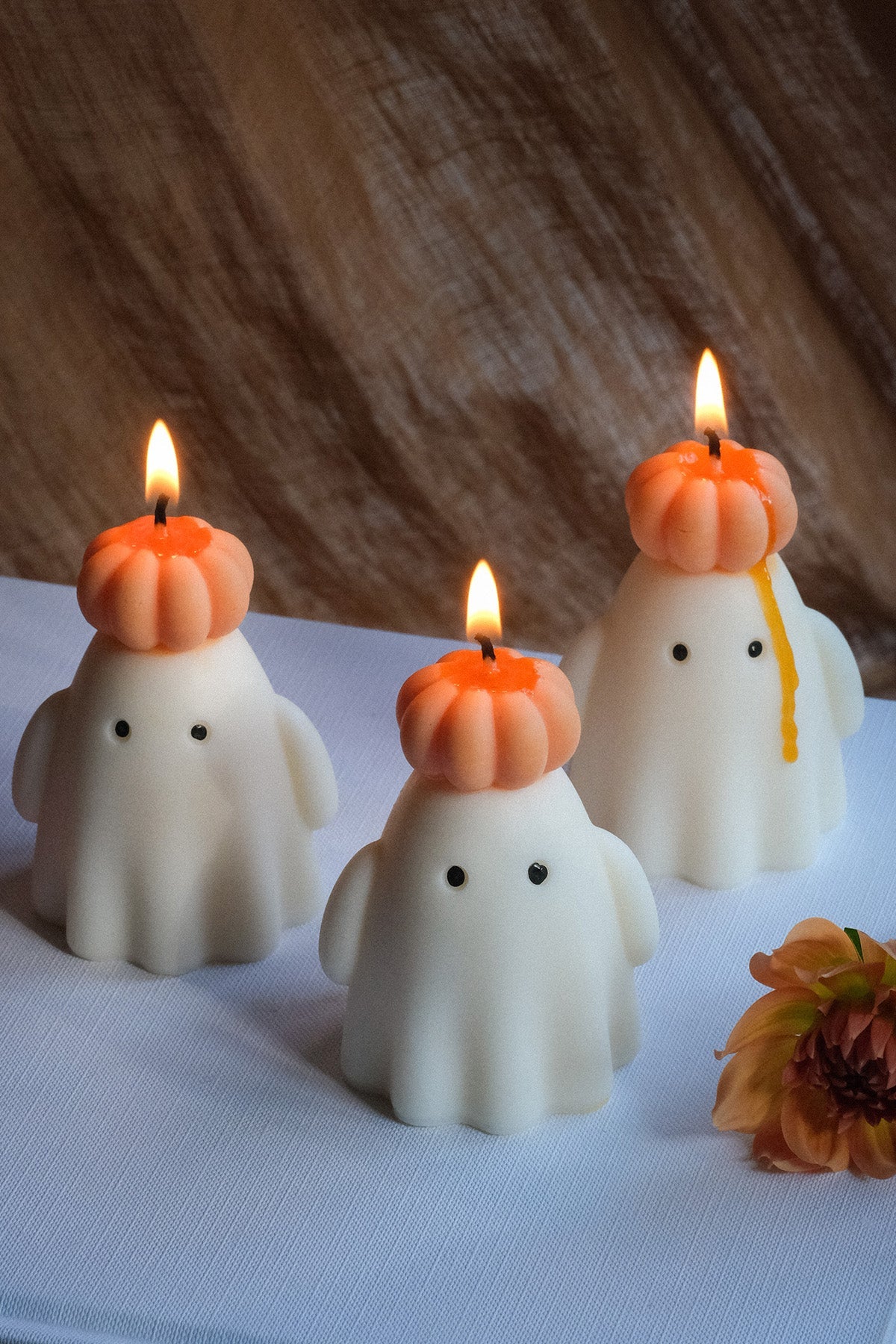 Ghost Candle with Pumpkin Hat – Handmade Soy Wax Candle