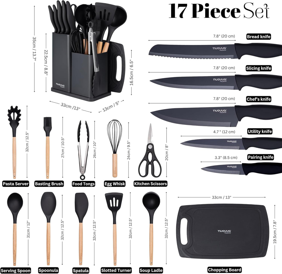 Kitchen Utensil & Knife Set – 17-Piece Set with Chopping Board