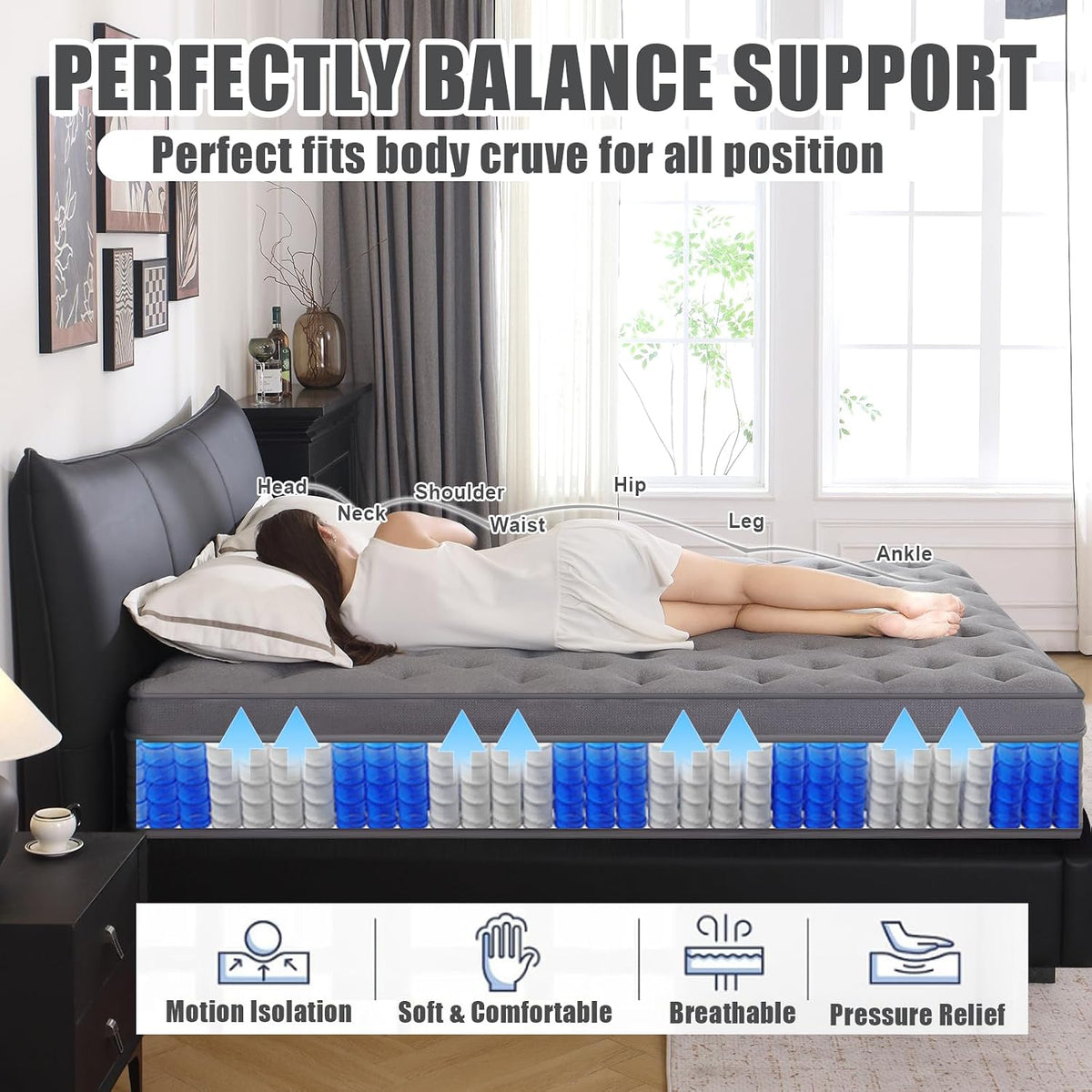 Memory Foam Hybrid Mattress – 10 Inch Breathable Mattress