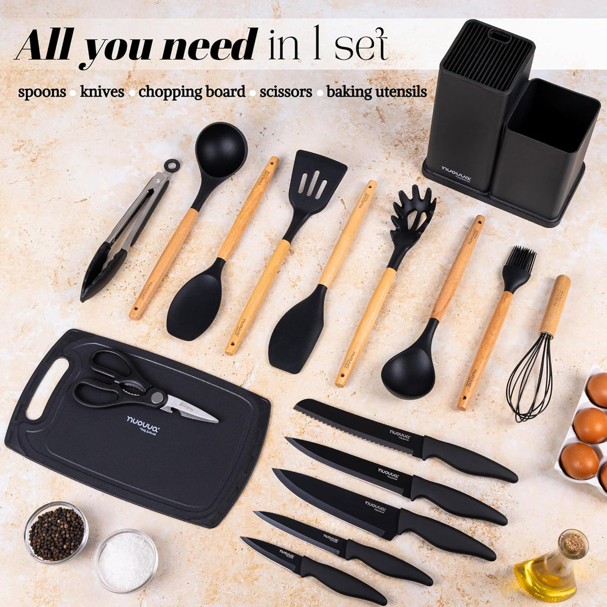 Kitchen Utensil & Knife Set – 17-Piece Set with Chopping Board