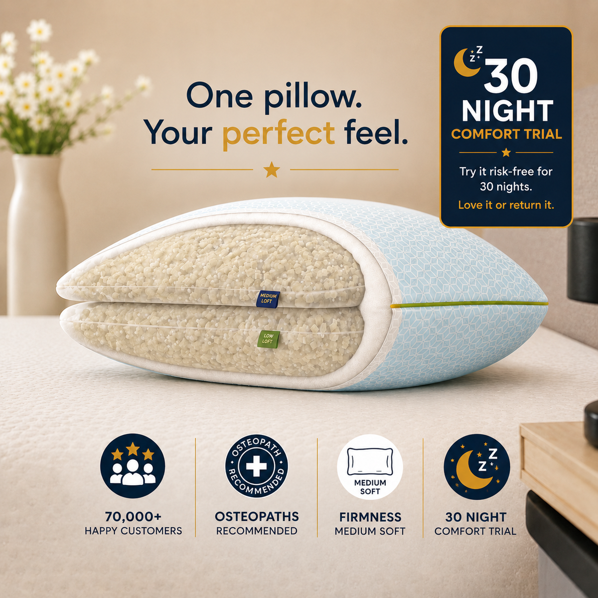 Adjustable Hybrid Pillow – Supportive Memory Foam Pillow