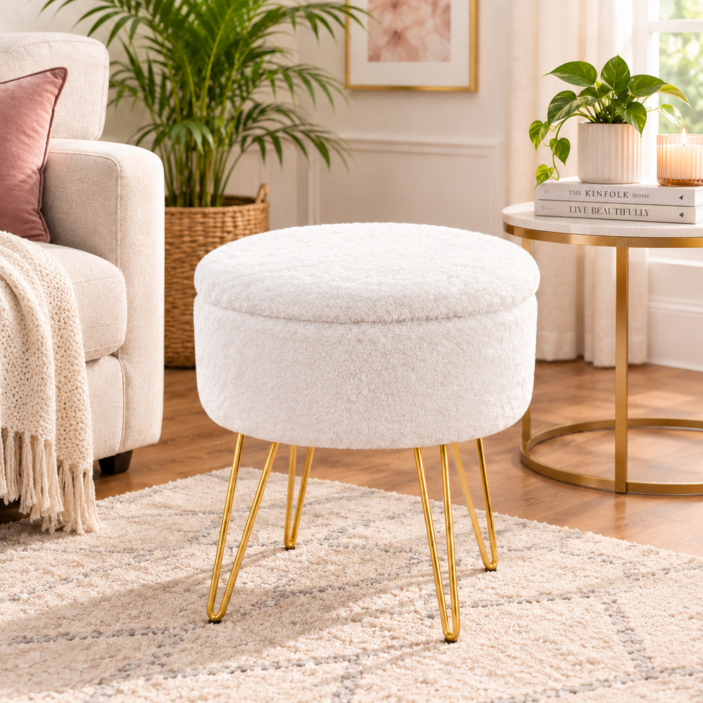 Faux Fur Storage Stool – Fluffy Dressing Table Stool