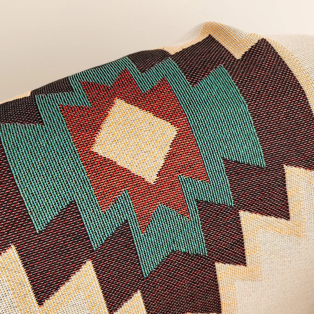 Boho Woven Throw Blanket – Geometric Fringed Sofa Throw