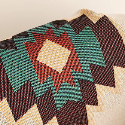 Boho Woven Throw Blanket – Geometric Fringed Sofa Throw