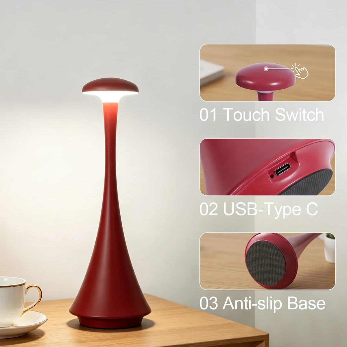 Mushroom Table Lamp – Rechargeable Cordless Touch Lamp