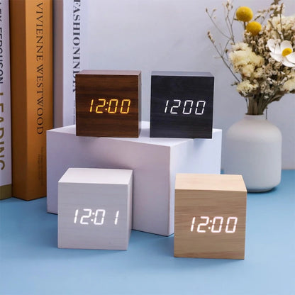 Wooden LED Alarm Clock – Sound-Activated Bedside Clock