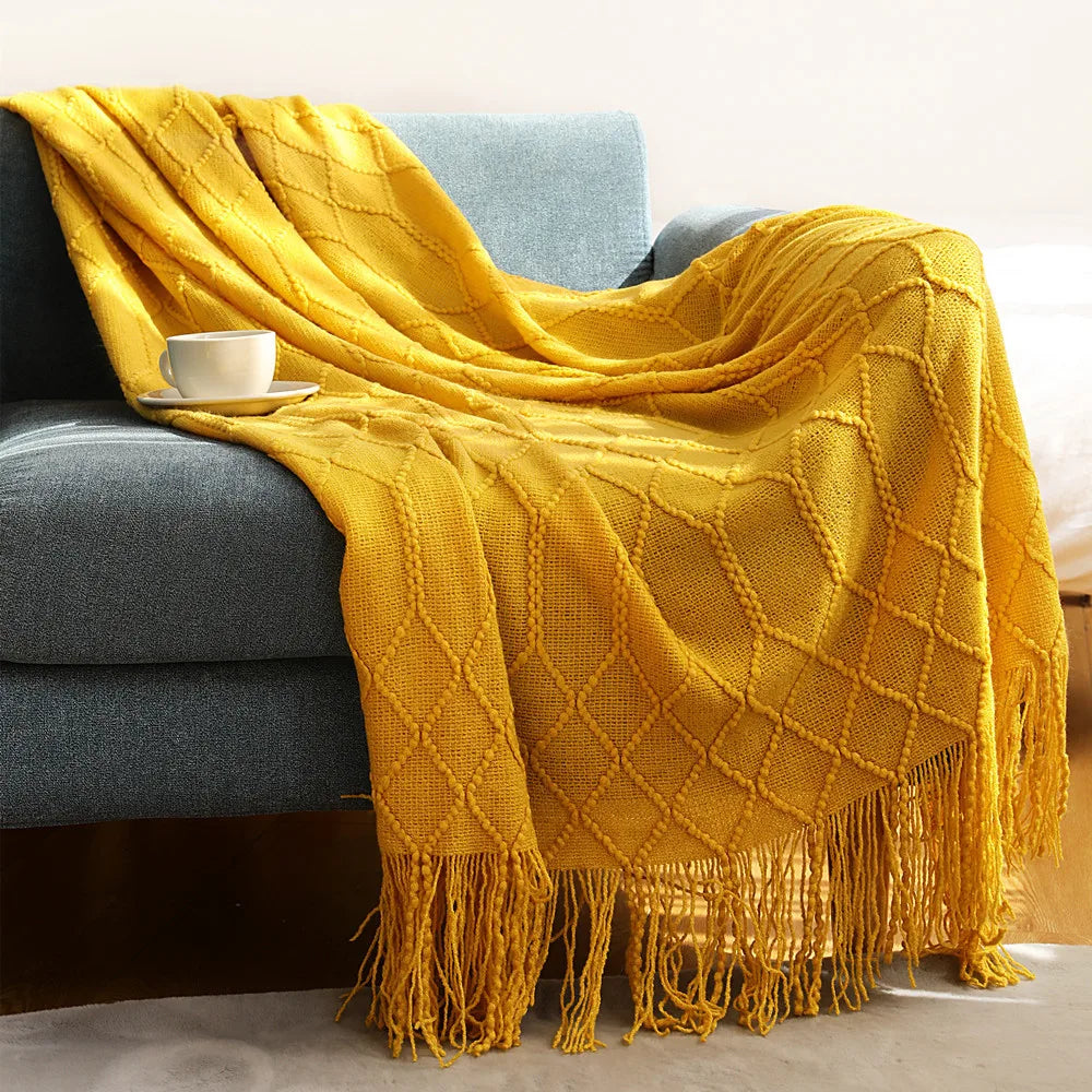 Chunky Knit Throw Blanket – Soft Tasselled Sofa Throw