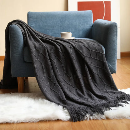 Chunky Knit Throw Blanket – Soft Tasselled Sofa Throw