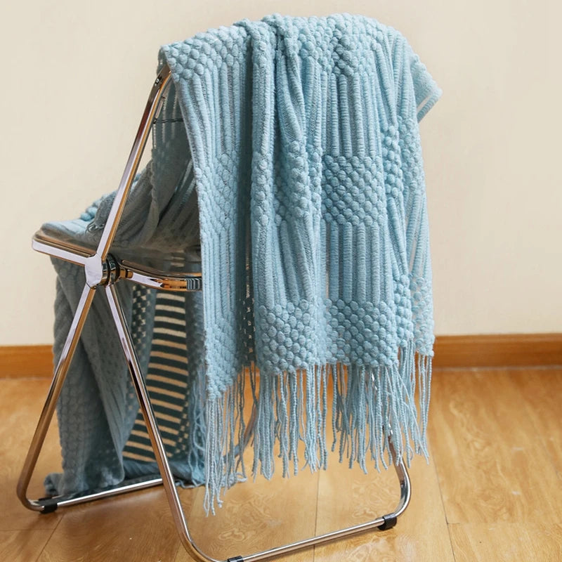 Chunky Knit Throw Blanket – Soft Tasselled Sofa Throw