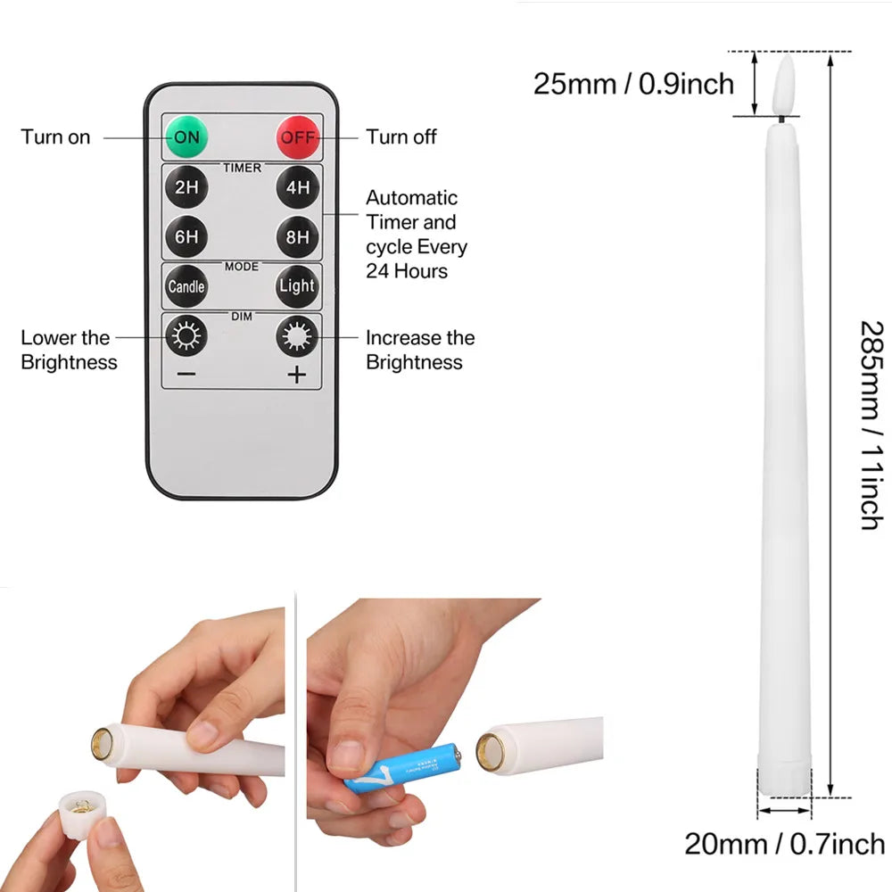 Flameless LED Taper Candles – Flickering Dinner Candles with Remote