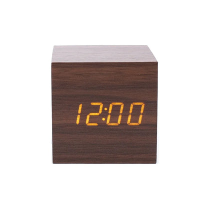 Wooden LED Alarm Clock – Sound-Activated Bedside Clock