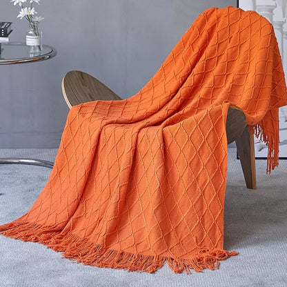 Chunky Knit Throw Blanket – Soft Tasselled Sofa Throw