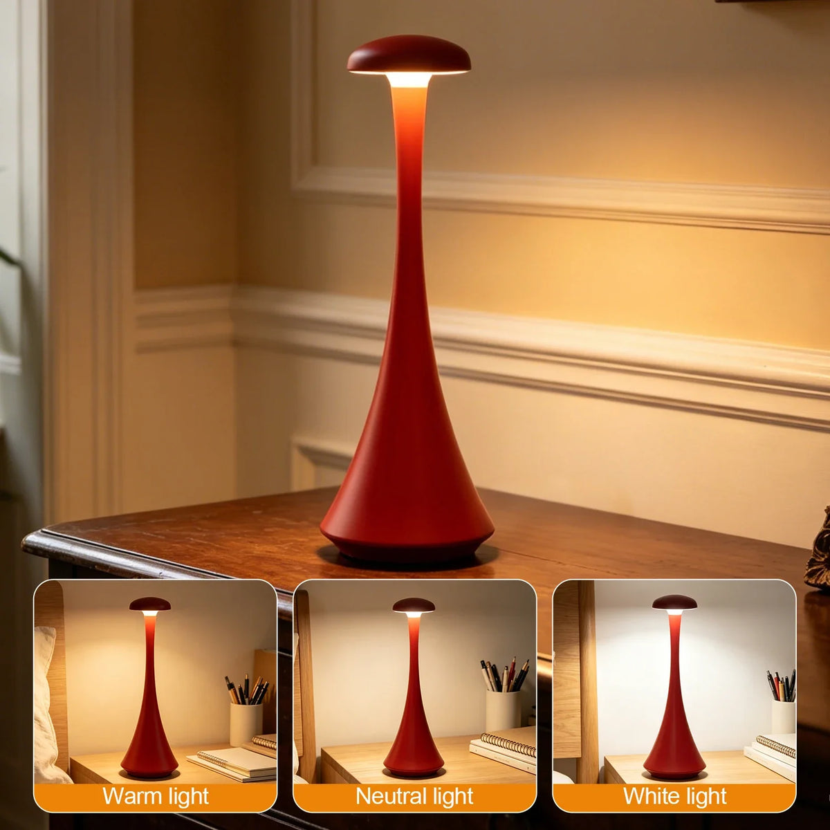 Mushroom Table Lamp – Rechargeable Cordless Touch Lamp