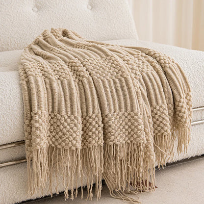Chunky Knit Throw Blanket – Soft Tasselled Sofa Throw