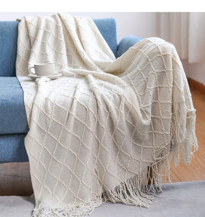 Chunky Knit Throw Blanket – Soft Tasselled Sofa Throw