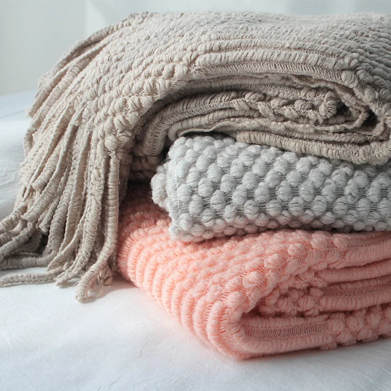 Chunky Knit Throw Blanket – Soft Tasselled Sofa Throw