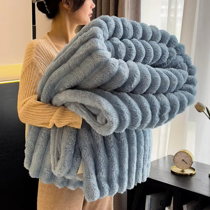 Ribbed Fleece Throw Blanket – Soft Fluffy Sofa & Bed Throw