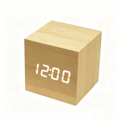 Wooden LED Alarm Clock – Sound-Activated Bedside Clock