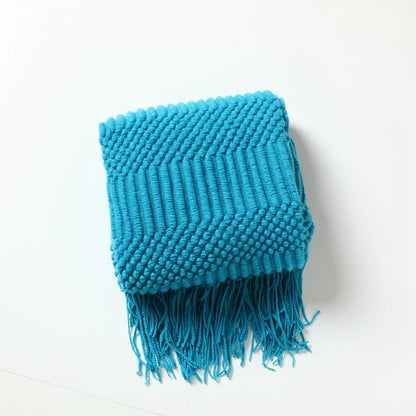 Chunky Knit Throw Blanket – Soft Tasselled Sofa Throw