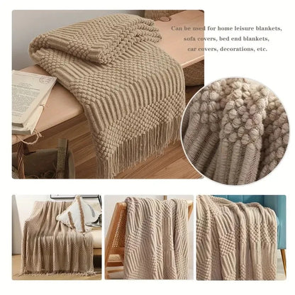 Chunky Knit Throw Blanket – Soft Tasselled Sofa Throw