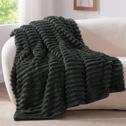Ribbed Fleece Throw Blanket – Soft Fluffy Sofa & Bed Throw