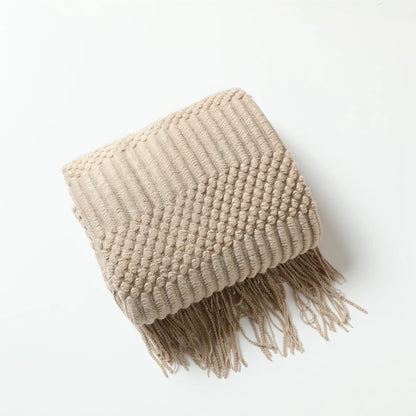 Chunky Knit Throw Blanket – Soft Tasselled Sofa Throw