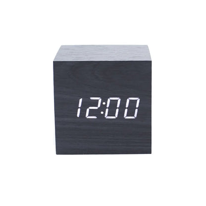 Wooden LED Alarm Clock – Sound-Activated Bedside Clock