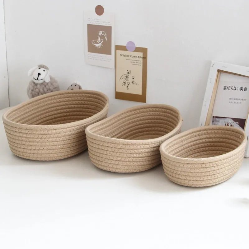 Cotton Rope Storage Basket – Small Woven Desk Organiser