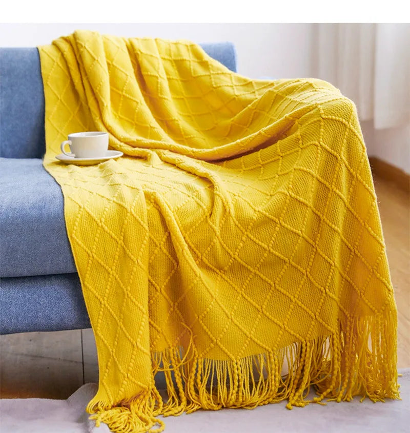 Chunky Knit Throw Blanket – Soft Tasselled Sofa Throw