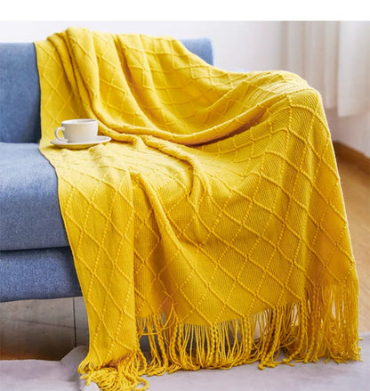 Chunky Knit Throw Blanket – Soft Tasselled Sofa Throw