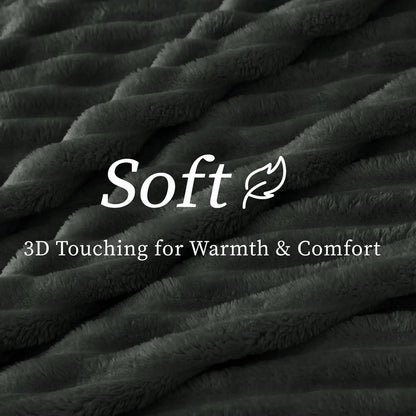 Ribbed Fleece Throw Blanket – Soft Fluffy Sofa & Bed Throw