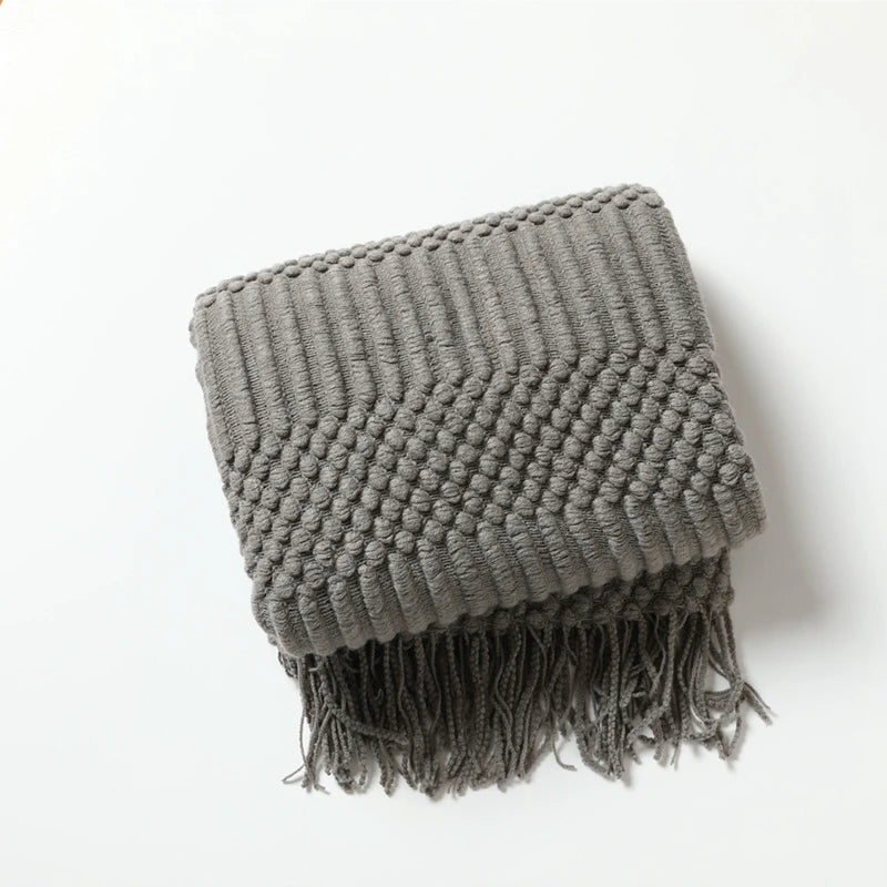 Chunky Knit Throw Blanket – Soft Tasselled Sofa Throw