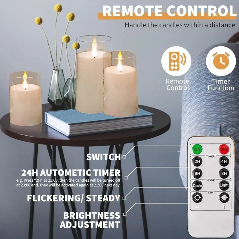 Flameless LED Candles – Flickering Glass-Effect Set of 3
