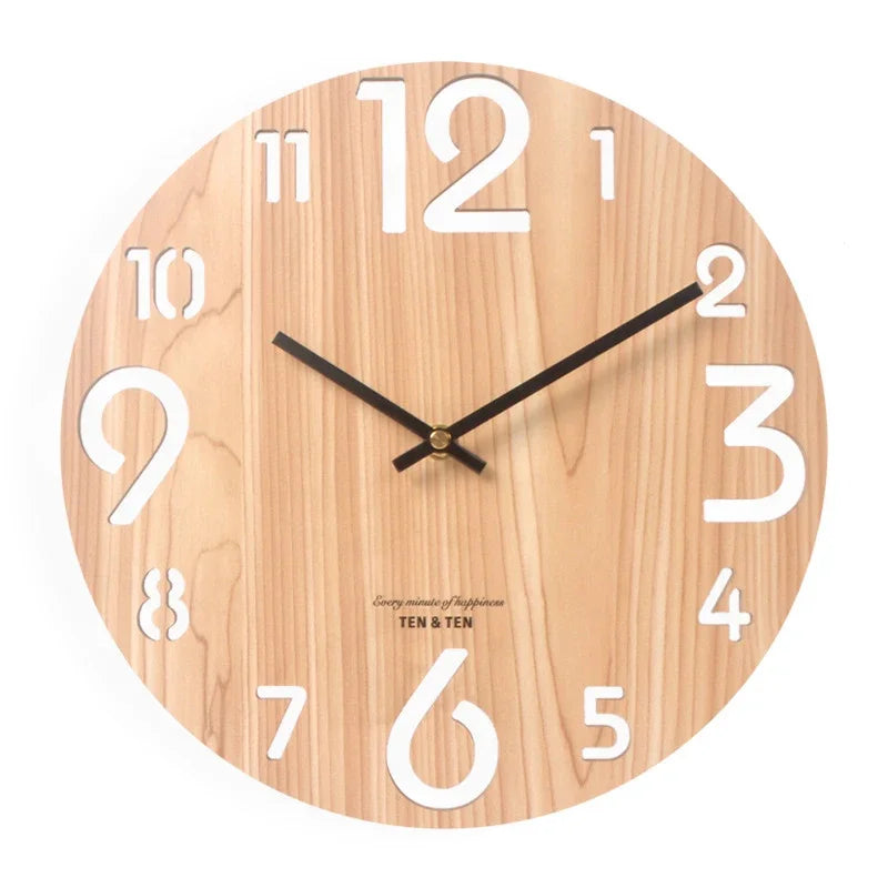 Nordic Wooden Wall Clock – Silent 30 cm Minimalist Clock