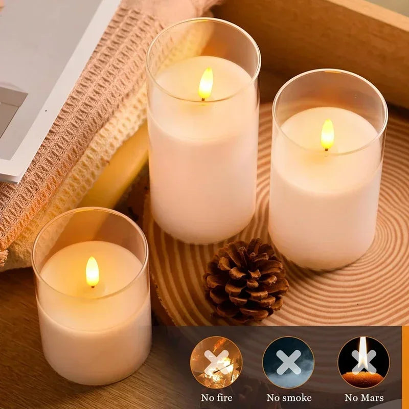 Flameless LED Candles – Flickering Glass-Effect Set of 3
