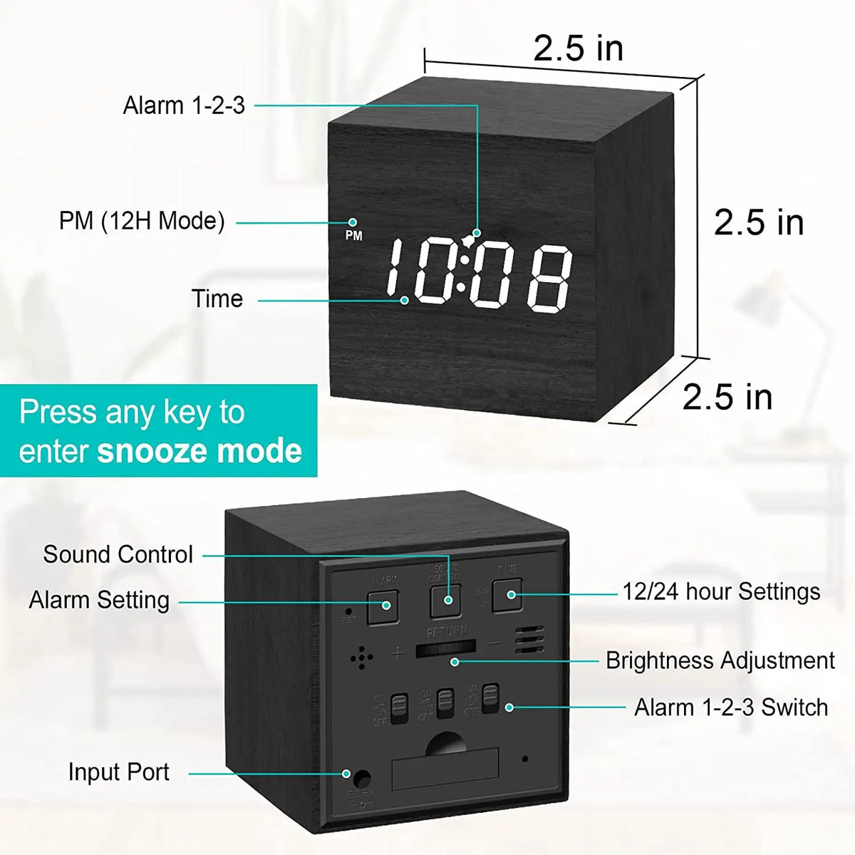 Wooden LED Alarm Clock – Sound-Activated Bedside Clock