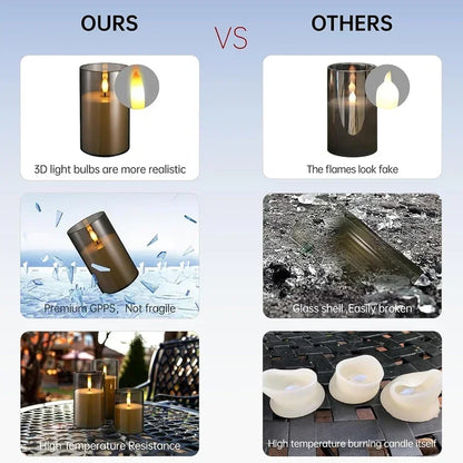 Flameless LED Candles – Flickering Glass-Effect Set of 3
