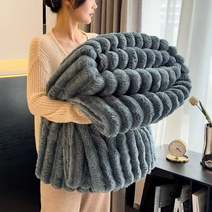 Ribbed Fleece Throw Blanket – Soft Fluffy Sofa & Bed Throw