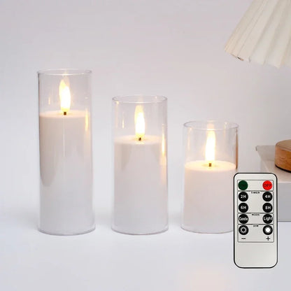 Flameless LED Candles – Flickering Glass-Effect Set of 3