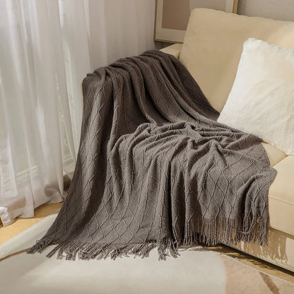 Chunky Knit Throw Blanket – Soft Tasselled Sofa Throw