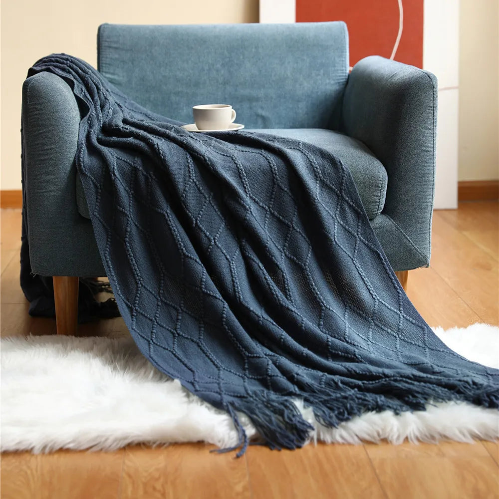 Chunky Knit Throw Blanket – Soft Tasselled Sofa Throw