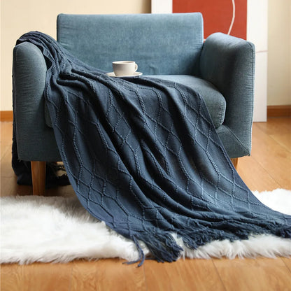 Chunky Knit Throw Blanket – Soft Tasselled Sofa Throw