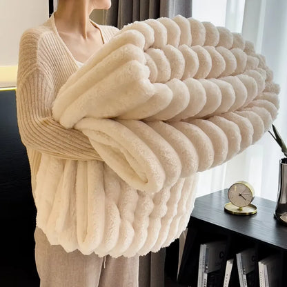 Ribbed Fleece Throw Blanket – Soft Fluffy Sofa & Bed Throw