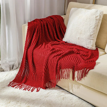 Chunky Knit Throw Blanket – Soft Tasselled Sofa Throw