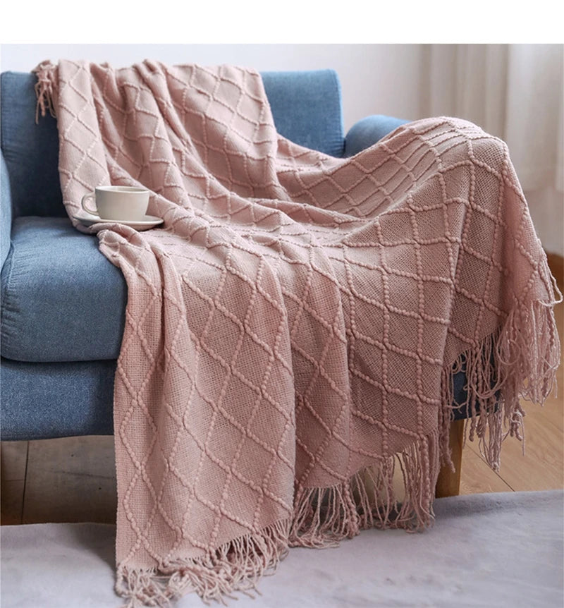 Chunky Knit Throw Blanket – Soft Tasselled Sofa Throw