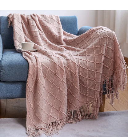 Chunky Knit Throw Blanket – Soft Tasselled Sofa Throw