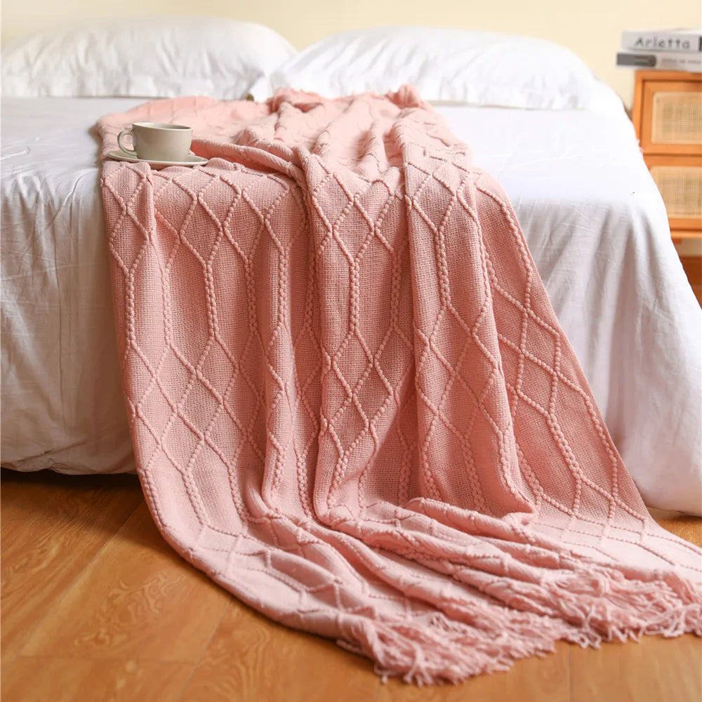 Chunky Knit Throw Blanket – Soft Tasselled Sofa Throw