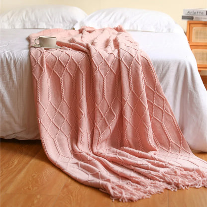 Chunky Knit Throw Blanket – Soft Tasselled Sofa Throw